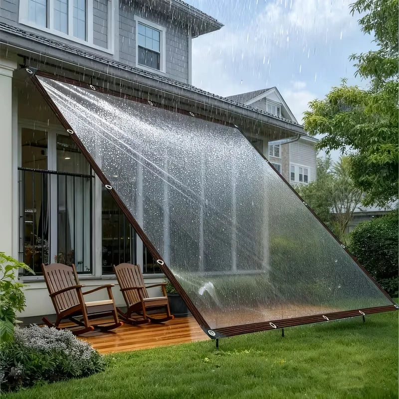 Clear Waterproof Tarp - Transparent Tear-Resistant Poly Cover with Rustproof Grommets for Patio, Garden & Chicken Coop