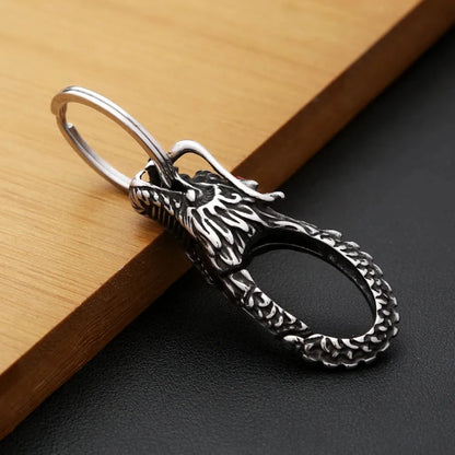 Vintage Punk Stainless Steel Animal Keychain – Dragon Head Fashion Keyring for Men & Women, Waist Belt Clip Jewelry Gift