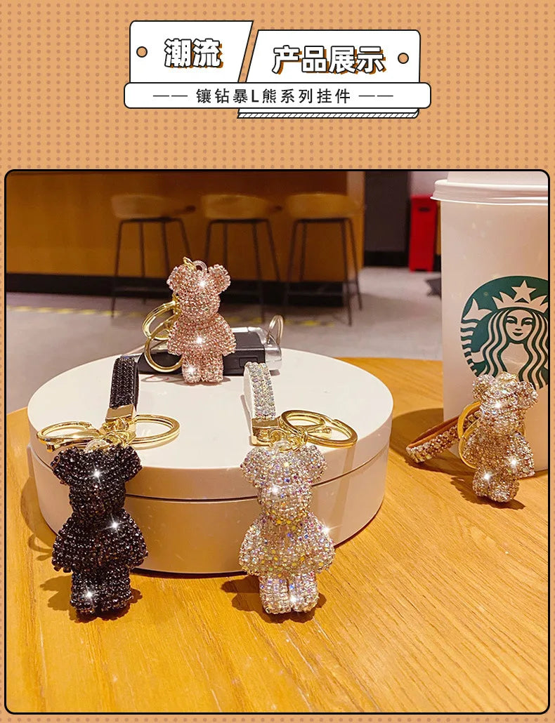 Cute Rhinestone Bear Tassel Keychain — Couple Bag & Car Key Ring Pendant for Girls/Students