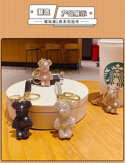 Cute Rhinestone Bear Tassel Keychain — Couple Bag & Car Key Ring Pendant for Girls/Students