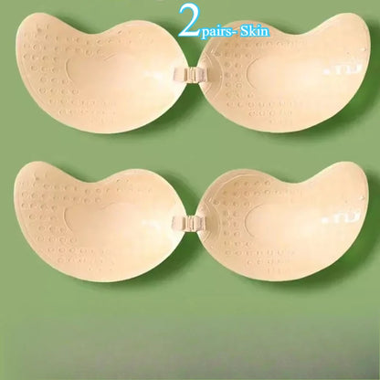 Invisible Push-Up Adhesive Bra for Women - Backless Strapless Seamless Silicone Bra with Front Closure