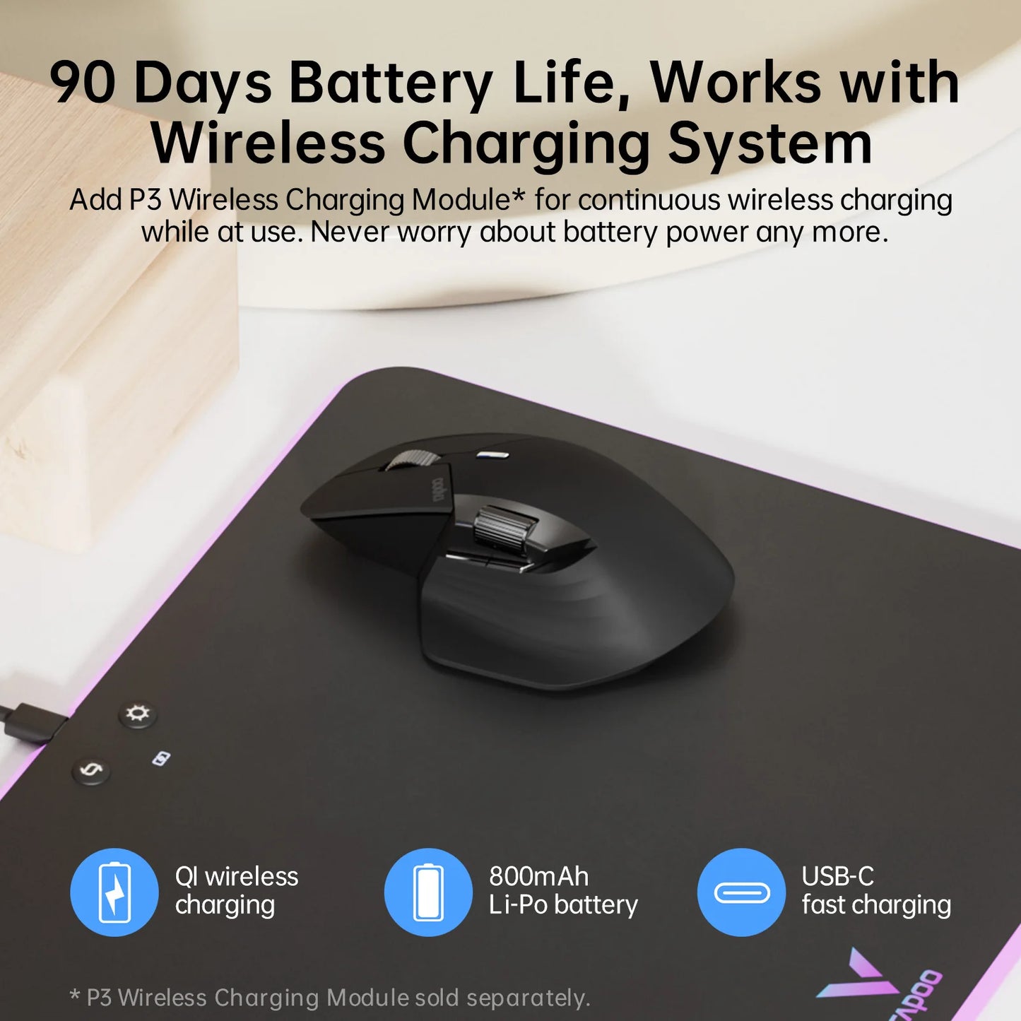 Rapoo MT760L/MT760M Multi-Mode Wireless Mouse – Ergonomic Rechargeable Bluetooth Mouse 4000DPI, Supports 4 Devices