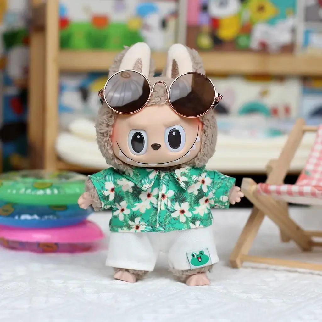 17cm Mini Plush Doll Outfit — K-Pop EXO Labubu Idol Accessories with Flower Shirt, Leather Jacket & Skirt for Gift