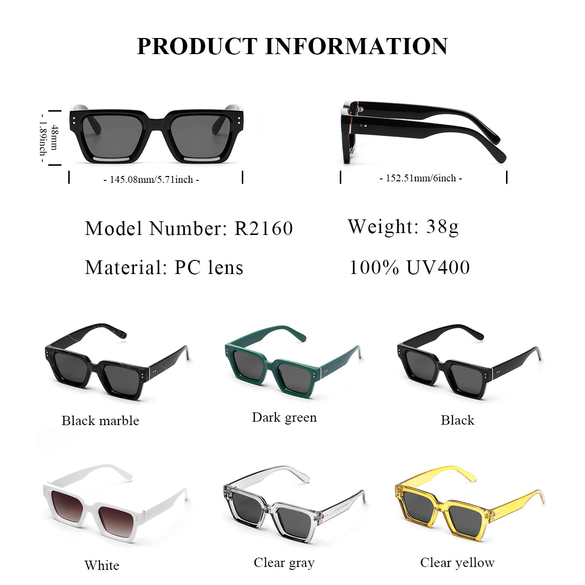 Ruiao 2024 Luxury Premium Designer Sunglasses – Black Square Shades for Men & Women