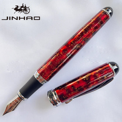 Jinhao X750 Fountain Pen Set - Medium Nib with Ink Converter, Silver Trim Calligraphy Writing Pen & Gift Set