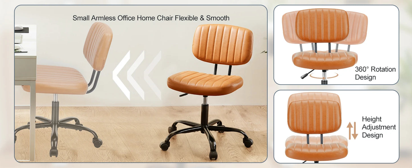 Armless Office Desk Chair – Height Adjustable PU Leather with Lumbar Support & 360° Swivel Wheels