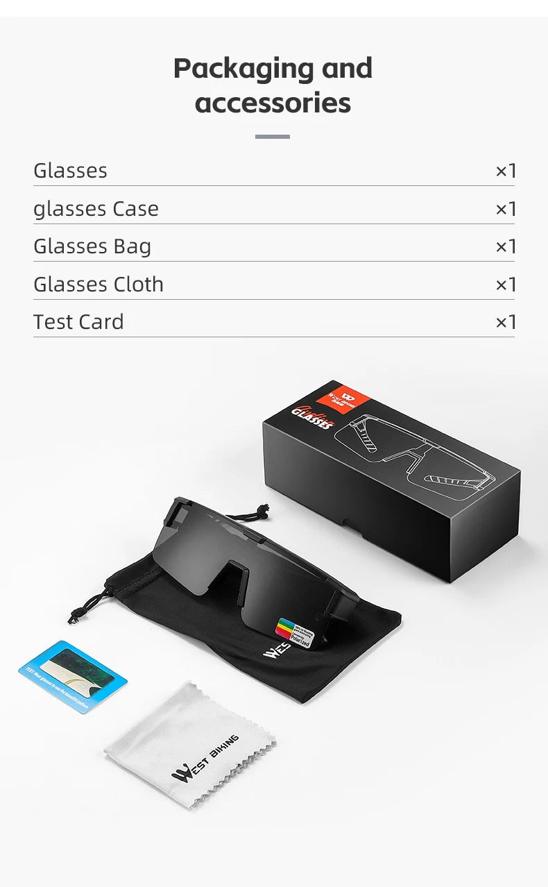 WEST BIKING Large Frame Cycling Glasses — Polarized Photochromic Sunglasses Fit Over Myopic Goggles