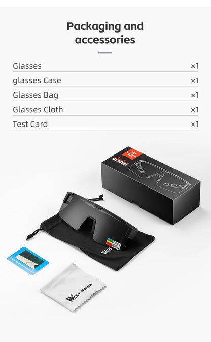 WEST BIKING Large Frame Cycling Glasses — Polarized Photochromic Sunglasses Fit Over Myopic Goggles