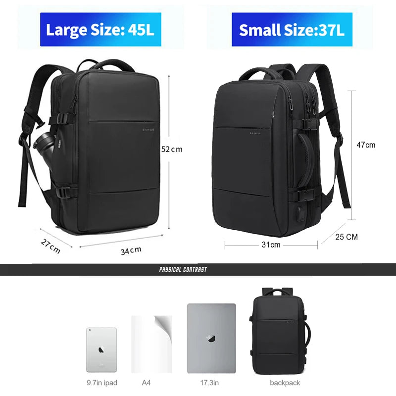 BANGE Expandable Men’s Waterproof Laptop Backpack – 17.3" Large Capacity Hiking & Travel Bag