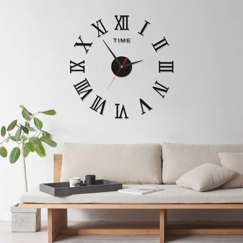 3D Acrylic Roman Numerals Digital Mirror Wall Clock – Large Round DIY Self-Adhesive Fashion Clock