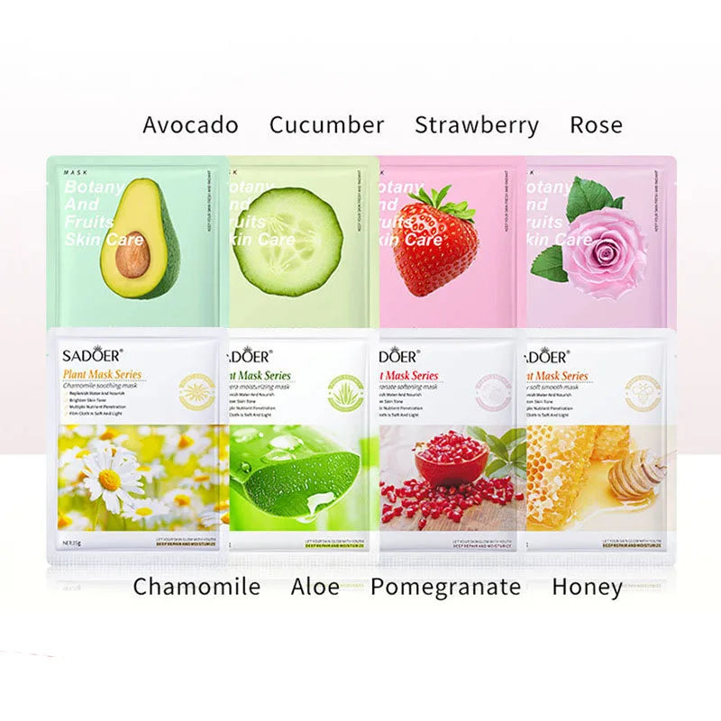 8PCS Natural Plant Facial Masks – Korean Skincare Hydrating, Moisturizing & Firming Face Care Set