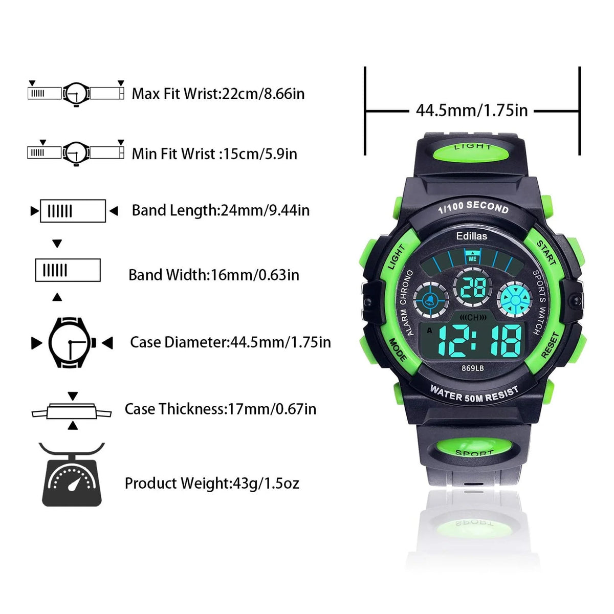 Socico Digital Watch for Kids - Color LED Sports Wristwatch with Alarm Clock and Waterproof Design for Boys and Girls
