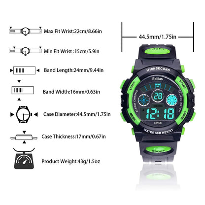 Socico Digital Watch for Kids - Color LED Sports Wristwatch with Alarm Clock and Waterproof Design for Boys and Girls