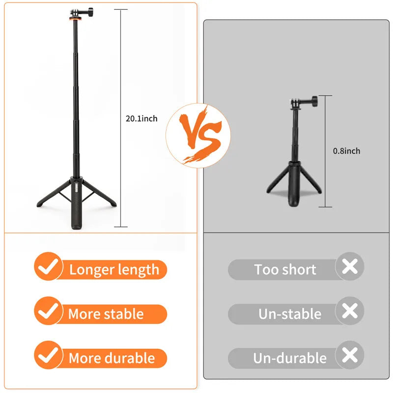 Selfie Stick Tripod – Extendable Stand Handle for GoPro 13-8, Insta360 X4, DJI OSMO Action 5/4/3 Accessories