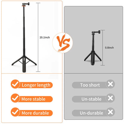 Selfie Stick Tripod – Extendable Stand Handle for GoPro 13-8, Insta360 X4, DJI OSMO Action 5/4/3 Accessories