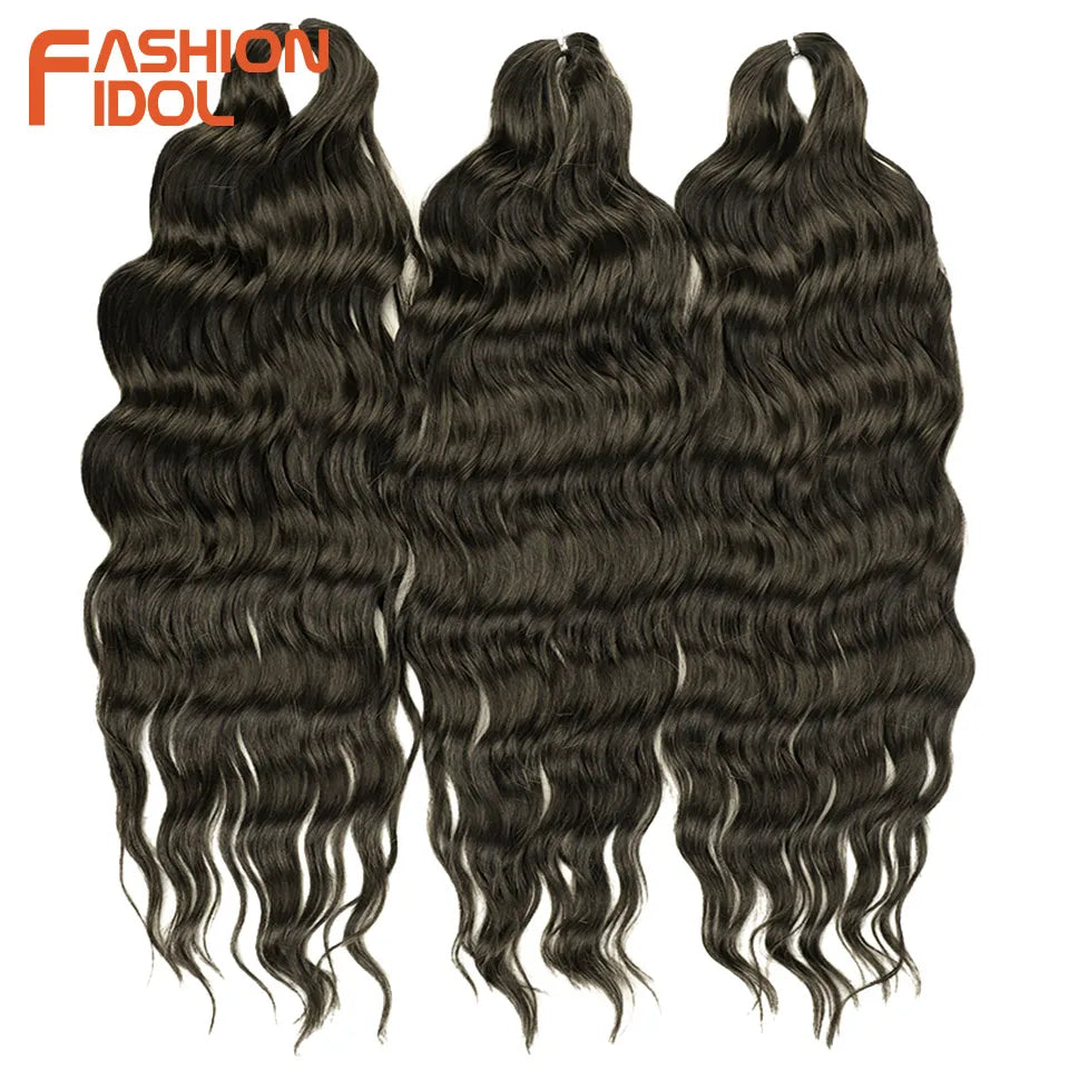 FASHION IDOL 24" Deep Wave Crochet Hair - 3-Piece Synthetic Water Wave Braiding Extensions, Ombre Rainbow Twist Hair