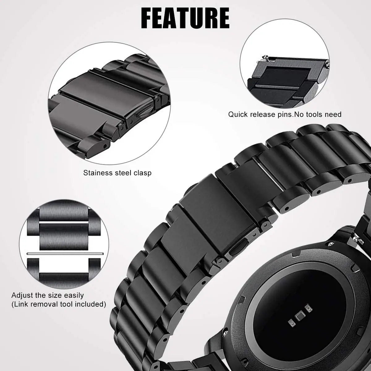 22mm/20mm Metal Watch Strap – Compatible with Garmin Vivoactive 3/4/5, Forerunner 245/645/745/965, Venu 2/3, SQ2 Music