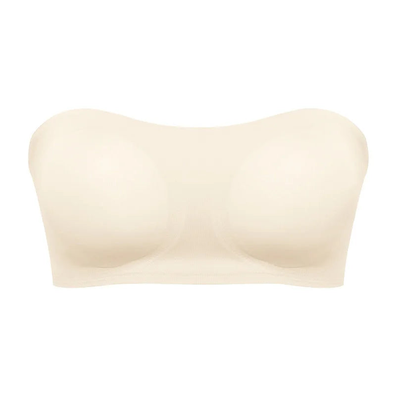 Women’s Strapless Push-Up Bra – Removable Padded Seamless Ice Silk Top, Invisible Anti-Slip Off-Shoulder Bra