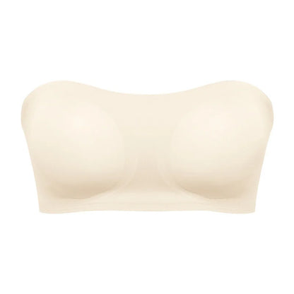 Women’s Strapless Push-Up Bra – Removable Padded Seamless Ice Silk Top, Invisible Anti-Slip Off-Shoulder Bra