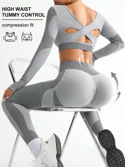 2PCS Women’s Seamless Yoga & Fitness Set – Breathable Tight Running Sports Outfit