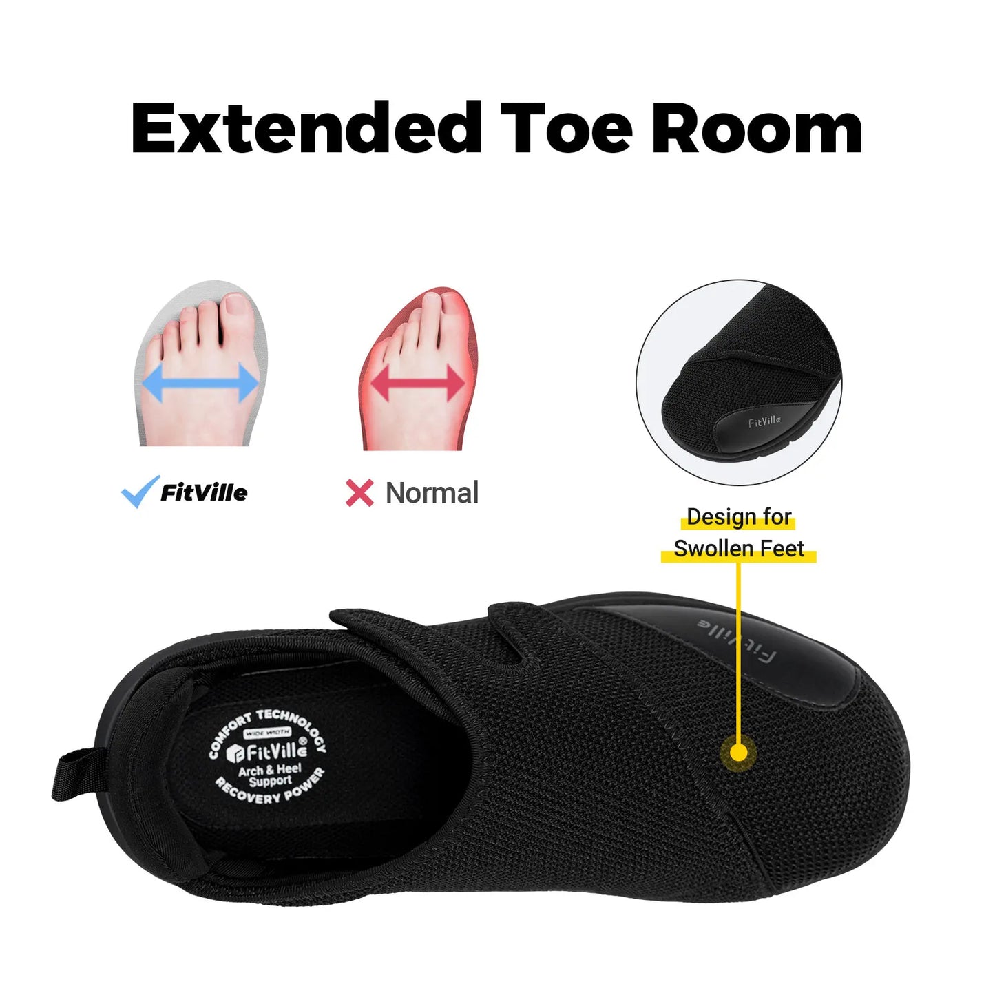 FitVille Men’s Extra Wide 4E Diabetic Walking Shoes, Orthopedic Adjustable Comfort Shoes for Swollen Feet with Arch Support & Cushioning