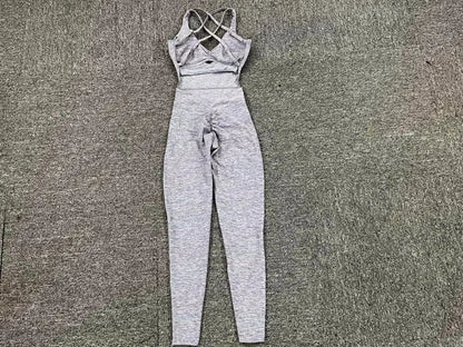 Women’s Black Sporty Jumpsuit – 2025 Workout Yoga Gym Set with Push-Up Fitness Overalls
