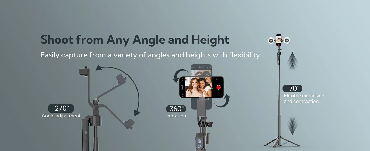 Smartphone Selfie Stick Gimbal Stabilizer – Anti-Shake Pan-Tilt Tripod with Bluetooth Remote & AI Follow