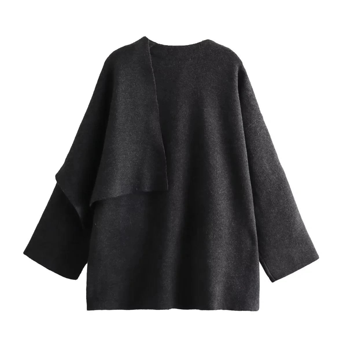 TRAF 2023 Winter Women's Scarf Coat – Long Sleeve, Knitted Asymmetric Jacket, Streetwear Casual Outerwear