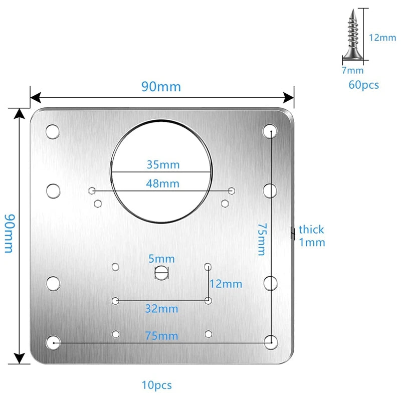 Kitchen Cupboard Door Hinge Repair Plate Kit - Cabinet Hinge Mounting Plate with Holes for Flat Fixing Brackets - Household Tool Set