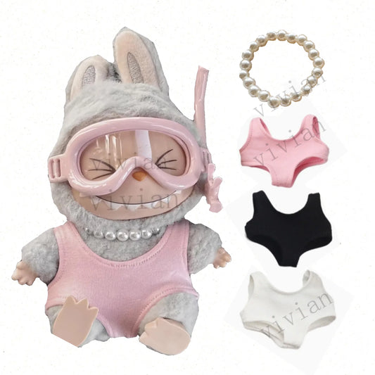 Mini Doll Swimsuit Outfit - Solid Color Clothing Accessories for 15-17cm Labubu and 10cm Cotton Dolls
