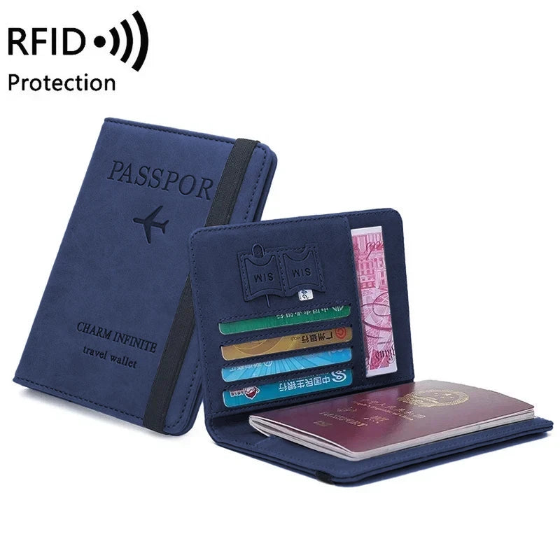 RFID Leather Passport Wallet - Vintage Multi-Function Travel Holder for Men & Women ID Bank Cards Business Accessories