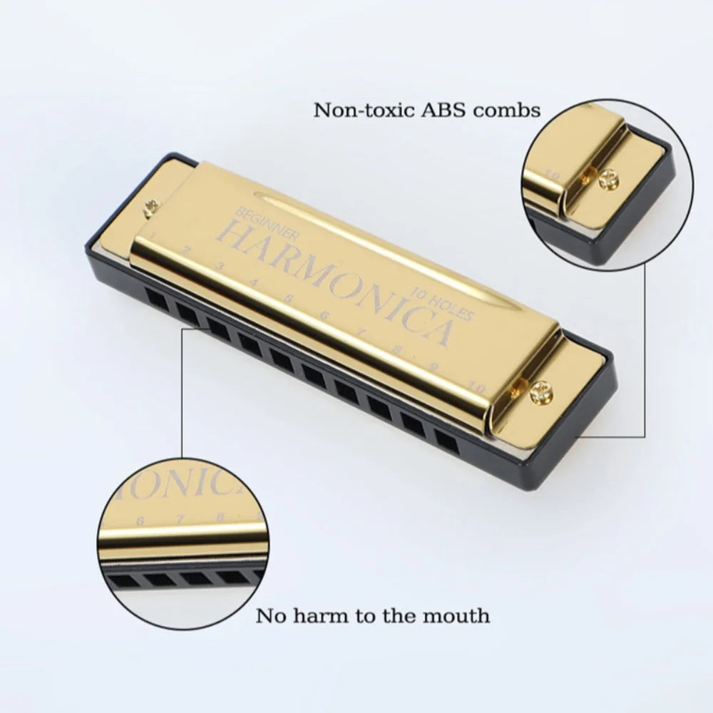 10 Hole Diatonic C Key Harmonica - Blues Harp Mouth Organ Musical Instrument with Storage Case for Beginners & Adults
