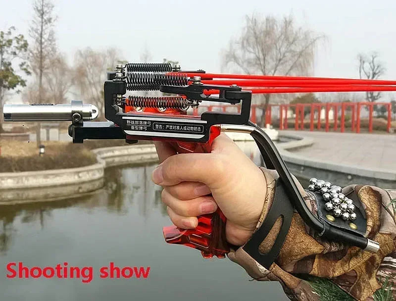 Powerful Metal Slingshot Catapult – Laser Spring Design with Magnetic Wrist Support, Outdoor Hunting & Fishing Sports Shooting Tool