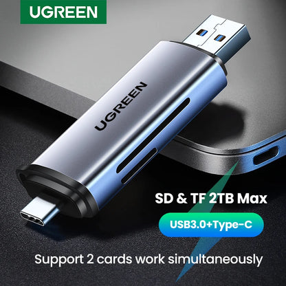 UGREEN USB 3.0 & USB-C Card Reader - SD MicroSD TF Memory Card Adapter for PC, Laptop & Thunderbolt 3 Devices