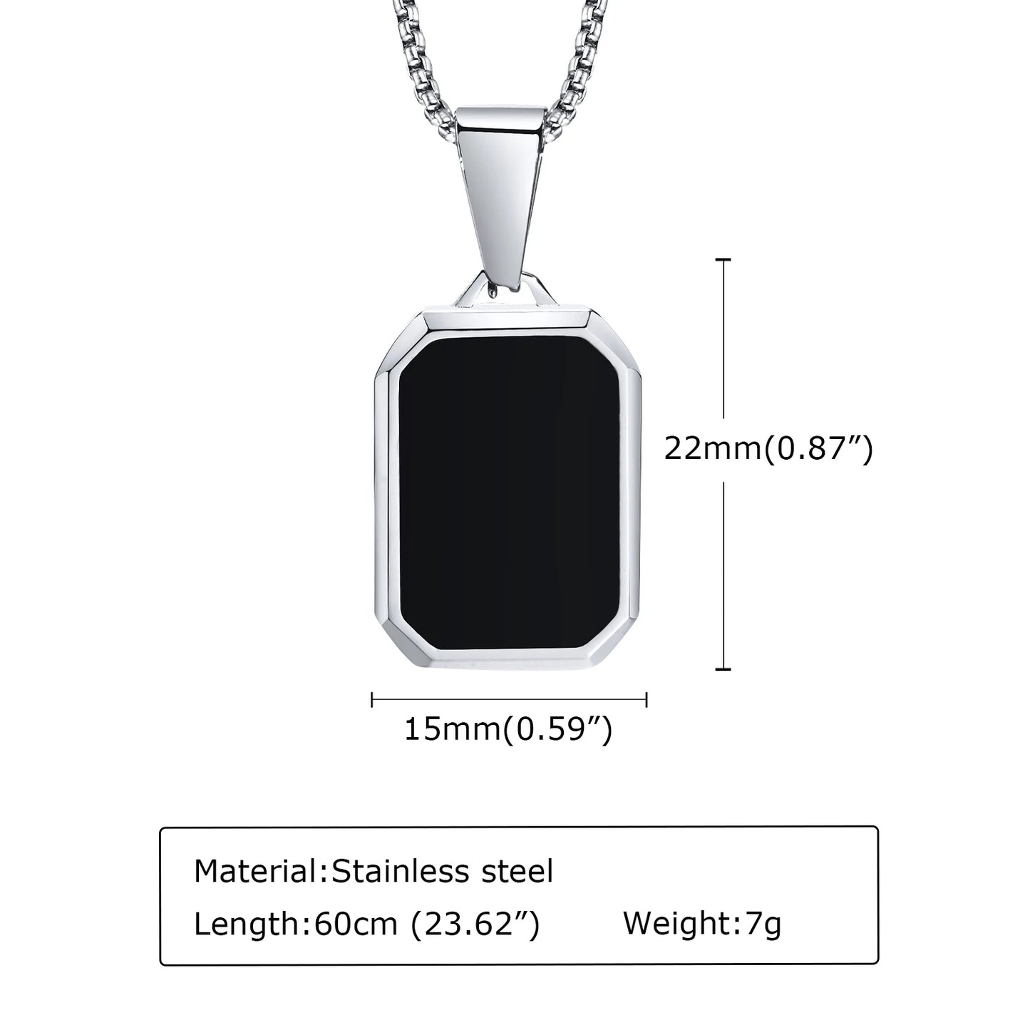 Casual Black Enamel Necklace for Men, Waterproof Stainless Steel Square Pendant, Simple Fashion Collar Jewelry Gift