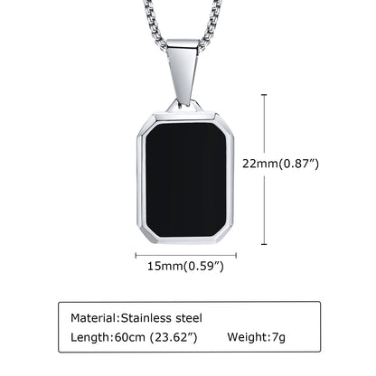 Casual Black Enamel Necklace for Men, Waterproof Stainless Steel Square Pendant, Simple Fashion Collar Jewelry Gift