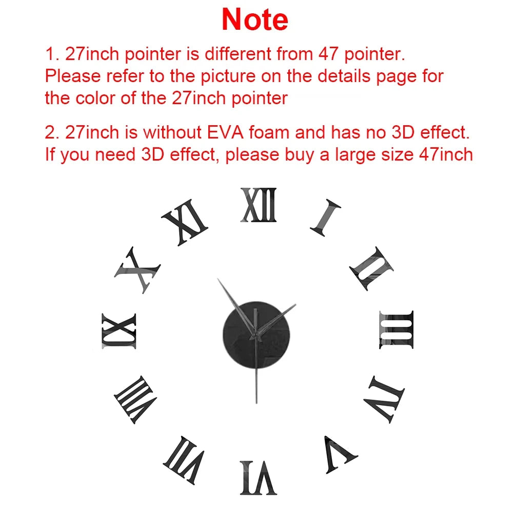 3D DIY Wall Clock - Modern Acrylic Mirror Sticker Quartz Clock For Living Room Decor With Silent Movement