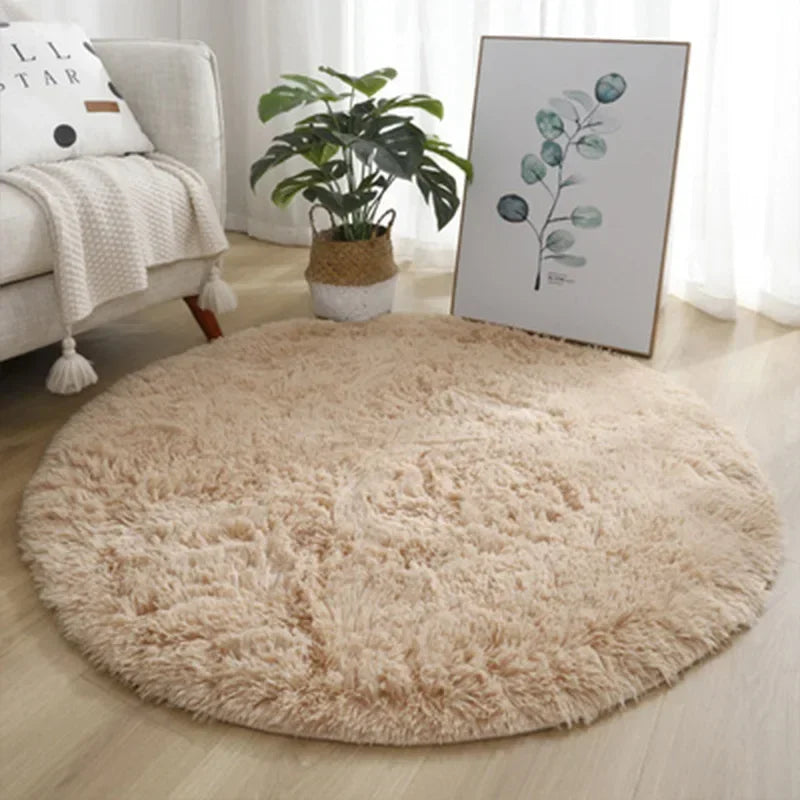 Super Soft Plush Round Rug - Fluffy Thick-Pile Carpet for Bedroom, Living Room, Kids Room & Salon Decor