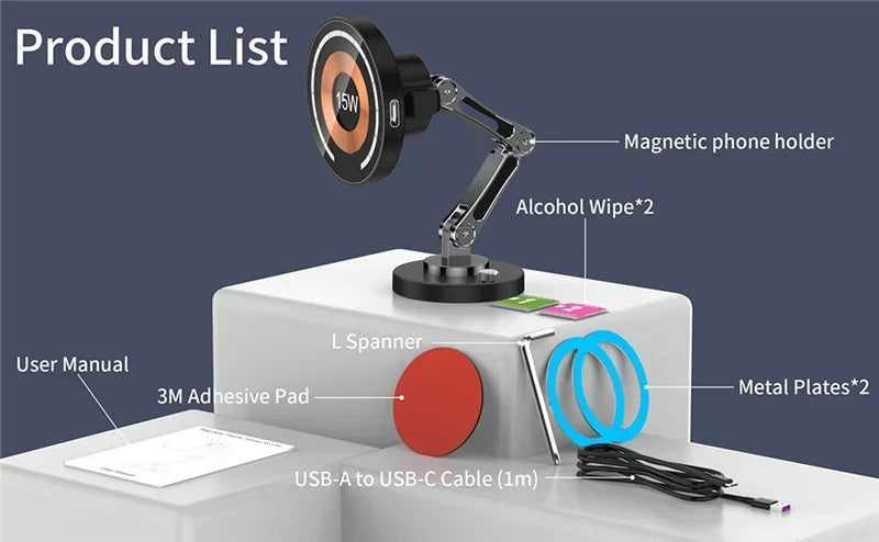 Magnetic Wireless Car Charger Stand – Fast Charging Mount & Phone Holder for MagSafe iPhone 15/14/13/12 Series