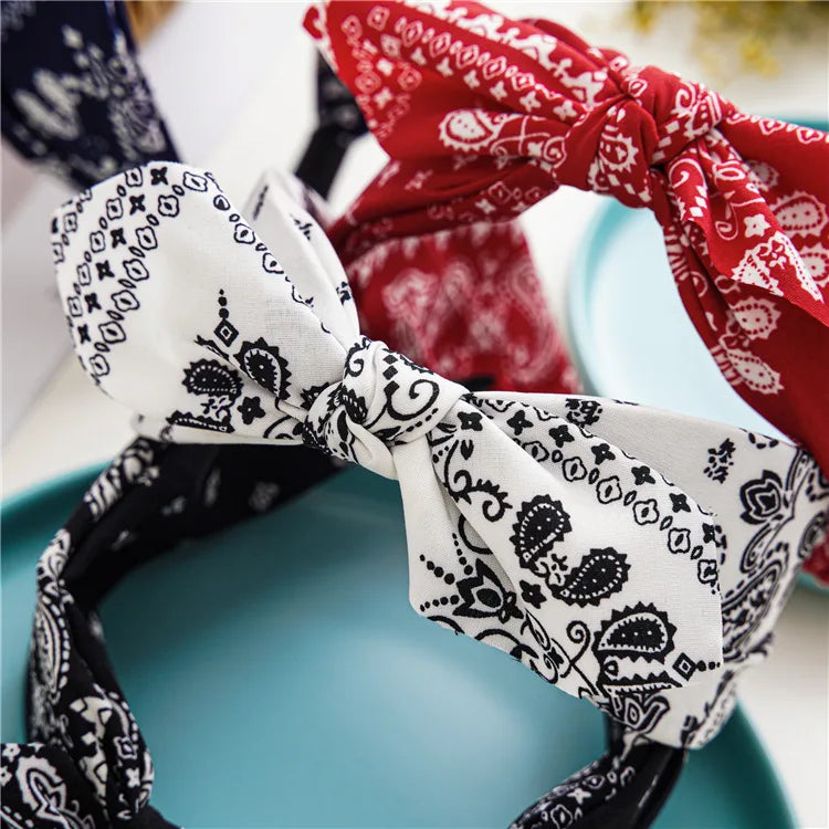 Fashion Cotton Cashew Flower Headband — Soft Wide Bow Hair Hoop for Women Casual Ethnic Hair Accessories