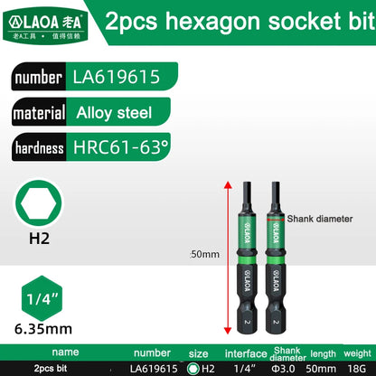 LAOA 2-Piece Alloy Steel Magnetic Impact Driver Bits - Impact-Resistant Cross & Hex Socket Bits