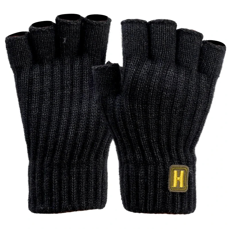 Knitted Thermal Fingerless Gloves for Men & Women – Thick Warm Wool Half Finger Touchscreen Winter Driving Mittens