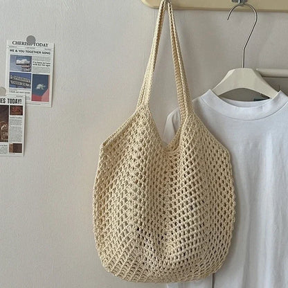 Women’s Large Cotton Woven Shoulder Bag – Handmade Casual Straw Beach Tote & Messenger Bag