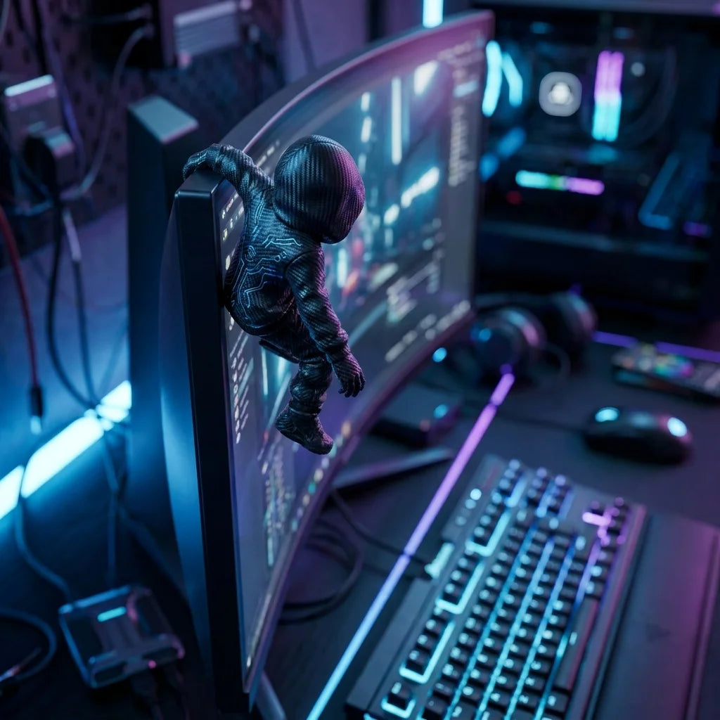 Hooded Climber Desk Figurine - Black 3D Printed Gaming Setup Decor Ornament