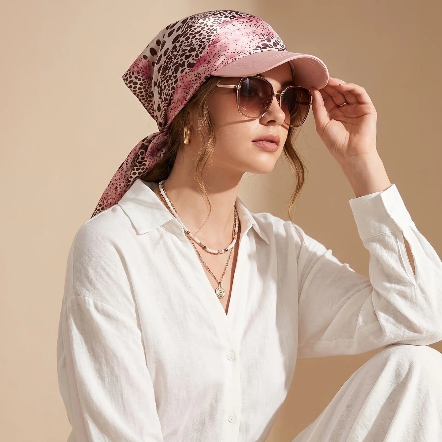 Women’s Headscarf Sun Hat - Self-Tie Brimmed Beach & Vacation Sun Protection Cap