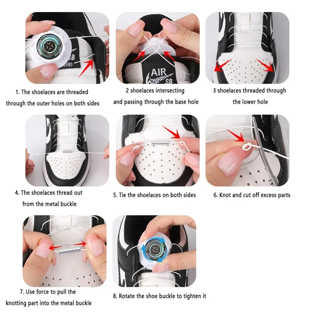 Rotating Metal Wire Swivel Sneaker Laces – No Tie Automatic Buckle for Kids & Adults, Quick Lock Shoestrings