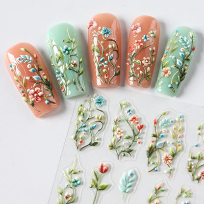 5D Daisy Nail Stickers - Embossed Spring Floral Self-Adhesive Decals for Acrylic Nail Art & DIY Manicure Decoration