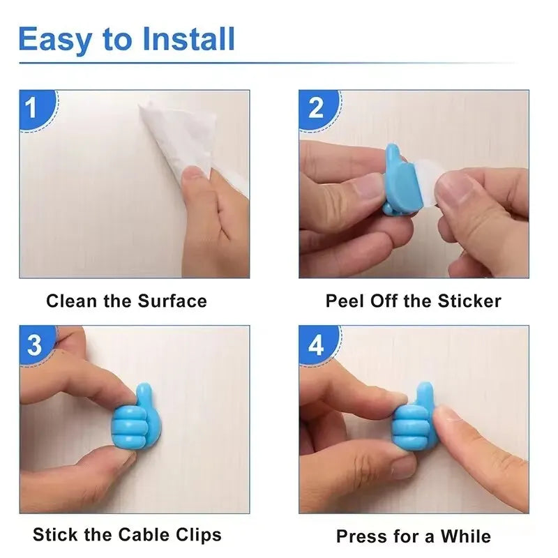 10Pcs Self Adhesive Wall Hooks | Creative Silicone Thumb Key Hanger | Home Office Desk Organizer | Data Cable Clip Wire Holder