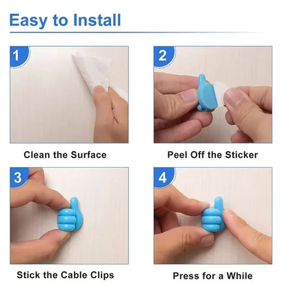 10Pcs Self Adhesive Wall Hooks | Creative Silicone Thumb Key Hanger | Home Office Desk Organizer | Data Cable Clip Wire Holder