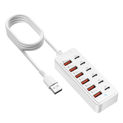 12-in-1 USB Charging Station - Fast Desktop Power Strip with USB Hub Adapter & 1M Cord for Home Office